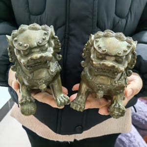 A Pair of Copper Fu Dogs Guardian Lion Statues, Brass Copper Lions Feng Shui Decor for Home Wealth Buddhist Guardian Lion Foo Copper ZTT063