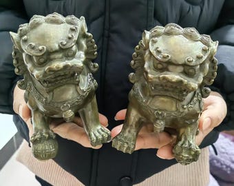 Copper Fu Dogs, Feng Shui Guardian Lion Statues, Home Decor (Pair)