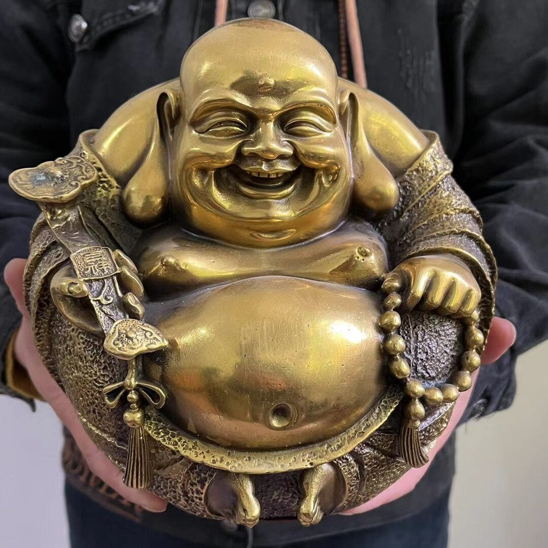 Large Brass Maitreya Laughing Buddha Feng Shui Statue Ornamentoutdoor ...