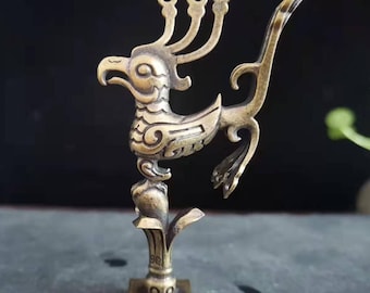 Antiqued Brass Phoenix Figurine, Feng Shui Table Decor