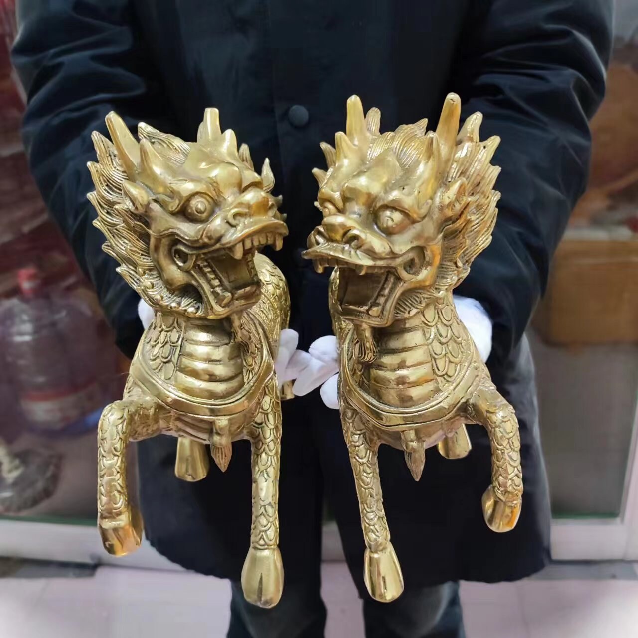 Pair Wealth Qilin Statue Feng Shui Decor Kirin Pi Yao, Copper Kylin ...