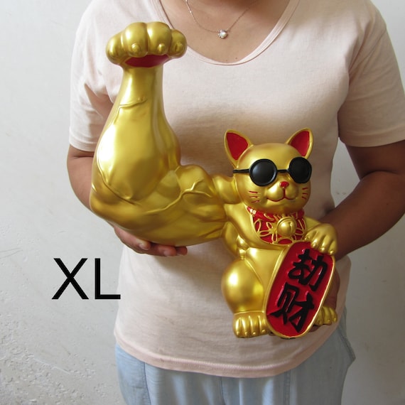 Muscle Chinois Bras Chat Lucky Cat Figurine Fortune Waving Arm Pour voiture  Blanc 2