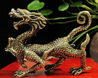 Kupfer Feng Shui Drachenstatue für Glück & Erfolg, Drachensymbol in Feng Shui Bedeutung Platzierung Vintage Royal Dragon fein detailliert V3081