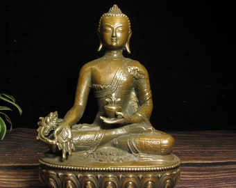 Antique Vintage Tibetan Nepal  Brass copper Handmade  Buddha statue Buddhism bodhisattva figures  brozen collection status Ornament  bless