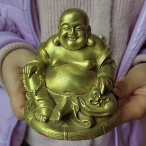 Copper Happy Laugh Maitreya Buddha Wealth Statue,fine Brass Laughing Smiling Buddha Statue Budai Figure Buddhism Happiness God of Wealth Zen