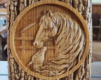 Horse wood sculpture : Wood Carved Home Decor, Wall Hanging Sculpture, Gift for Him or Her, Wall Art, Wood Carved Wall Decor, Wood Wall Art