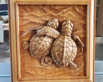 Turtles: Wood Carved Home Decor, Wall Hanging Sculpture, Unique Gifts for Him or Her, Wall Art,  Wood Carved Wall Decor, Wood Wall Art
