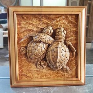 Turtles: Wood Carved Home Decor, Wall Hanging Sculpture, Unique Gifts for Him or Her, Wall Art,  Wood Carved Wall Decor, Wood Wall Art