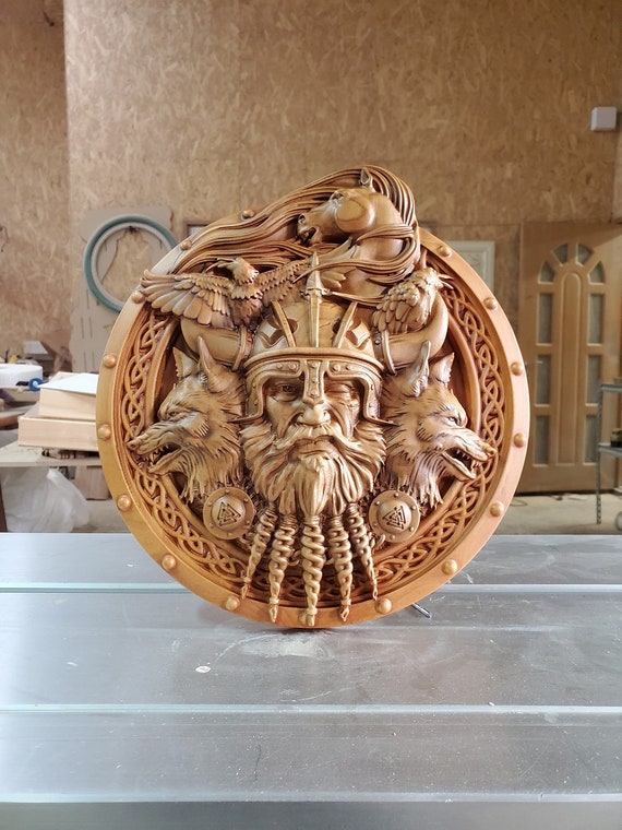 Odin's Viking Woodcraft: Norse Home Decor, Wood Carved Wall Decor