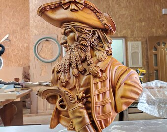 Pirate Carved on Wood, Wood Carving Pirate, Gift Wall Hanging Pirate, Gift for a home, Pirate wall decor