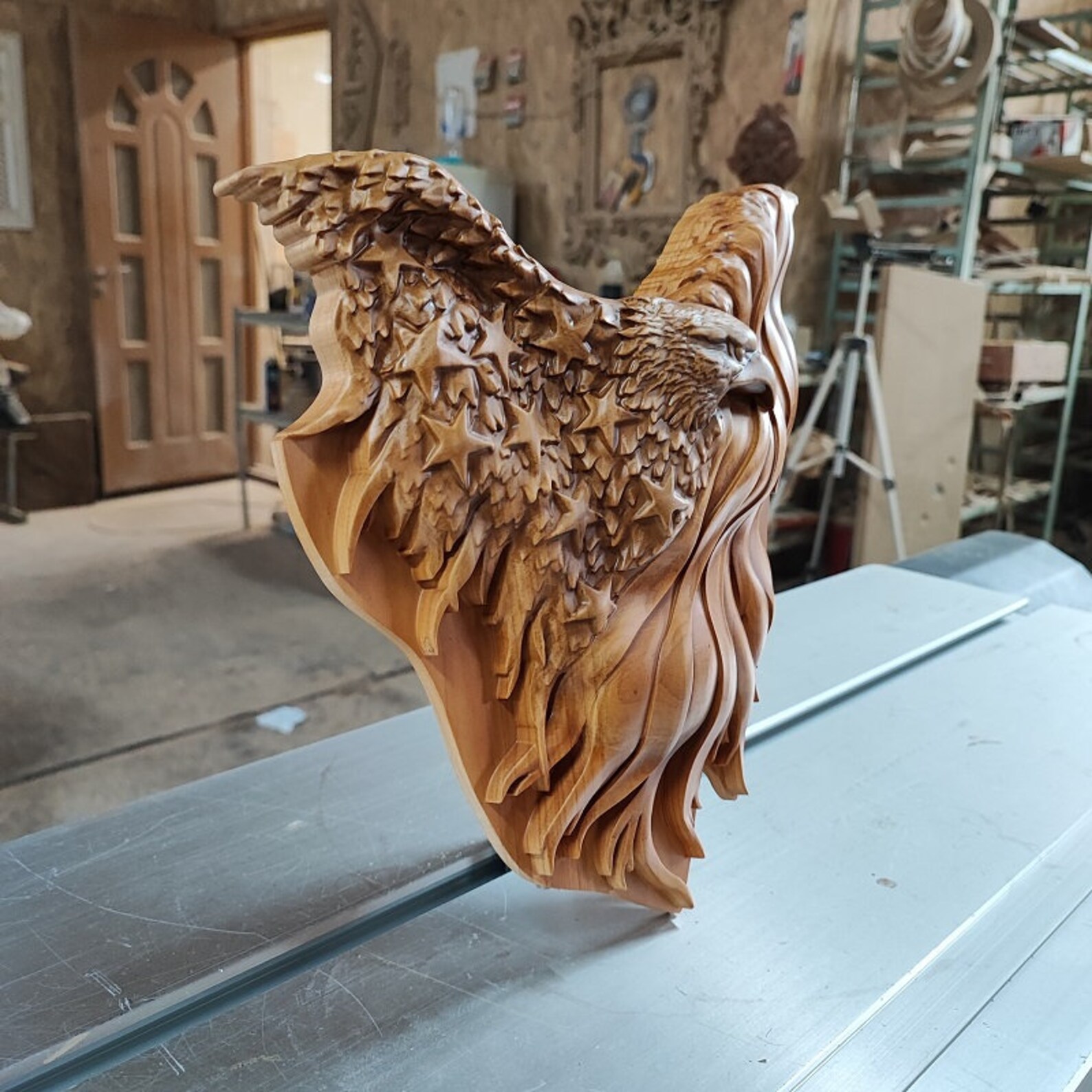 American Eagle Wood Sculpture Wood Carved Bald Eagle Wall Etsy