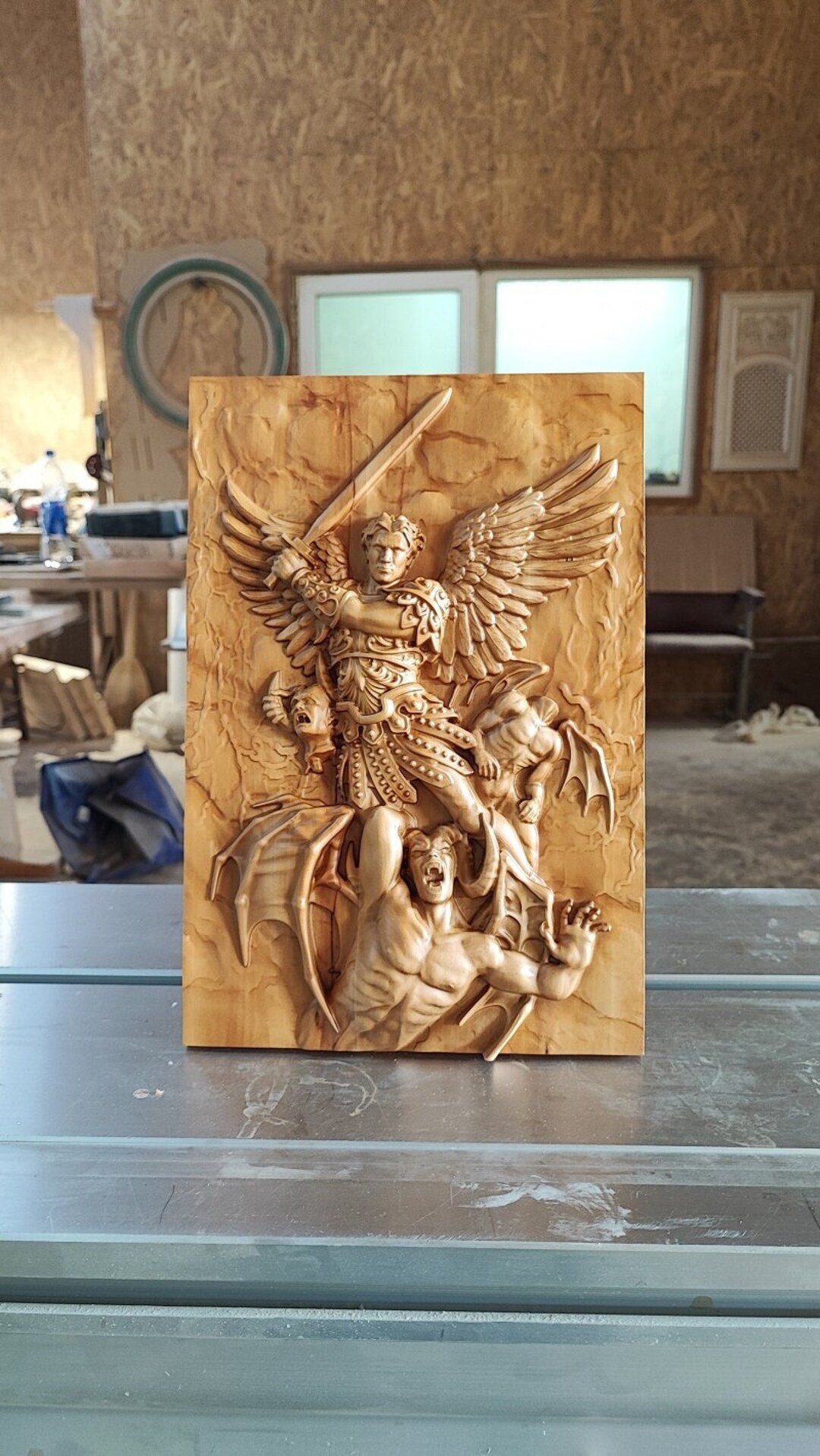 Archangel Michael Wood Sculpture Wall Decor Home Decor Wood Art Wall