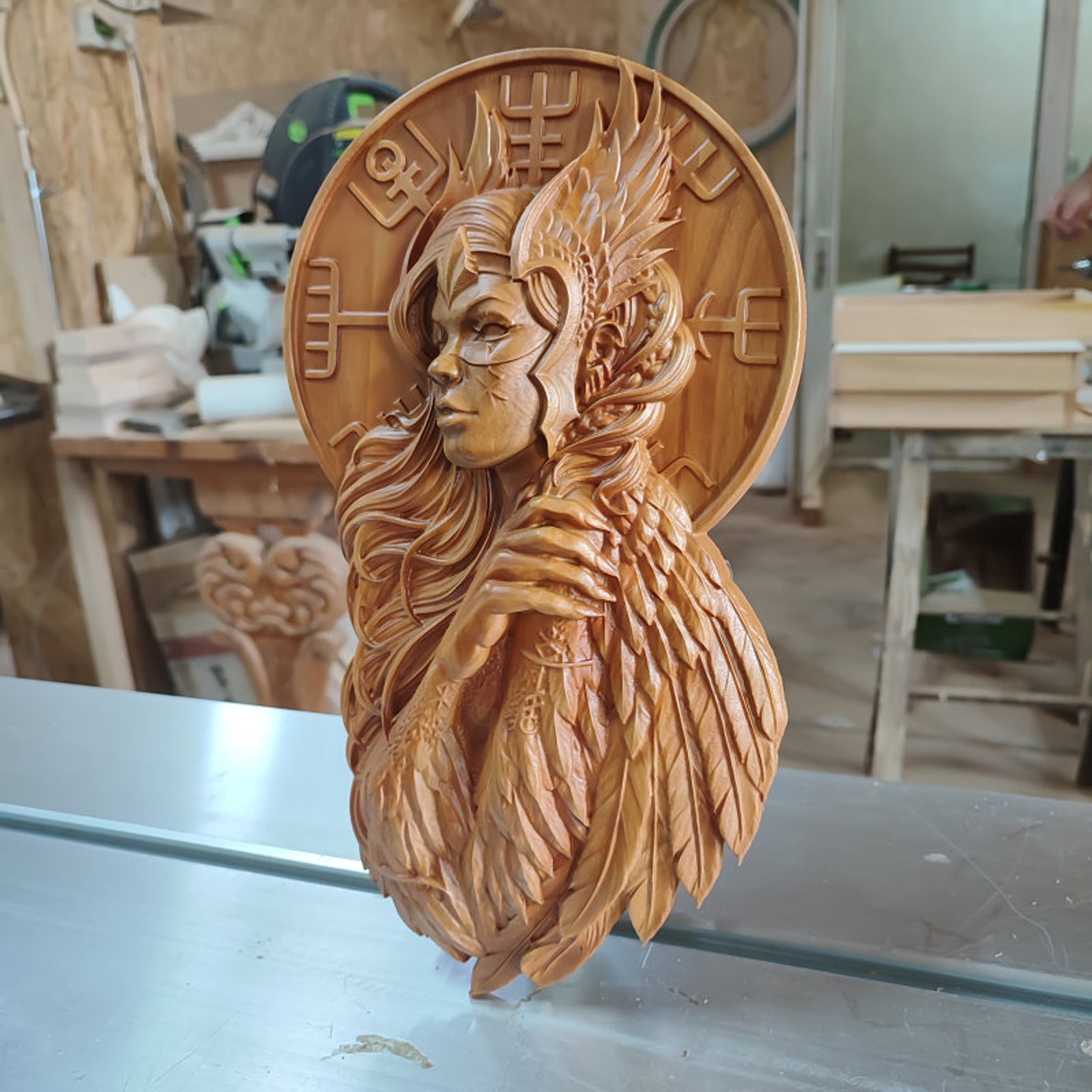 Valkyrie Wood Sculpture Wood Carved Wall Decor Viking Home Etsy