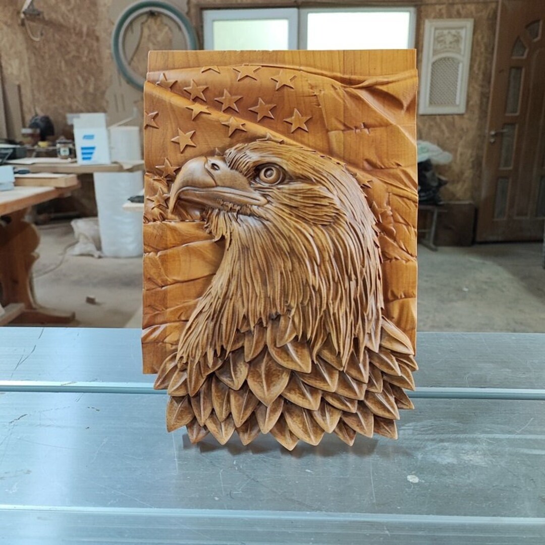 American Eagle Wood Sculpture, Wood Carved Bald Eagle, Wall Decor, Home Decor, Wood Art, Wood