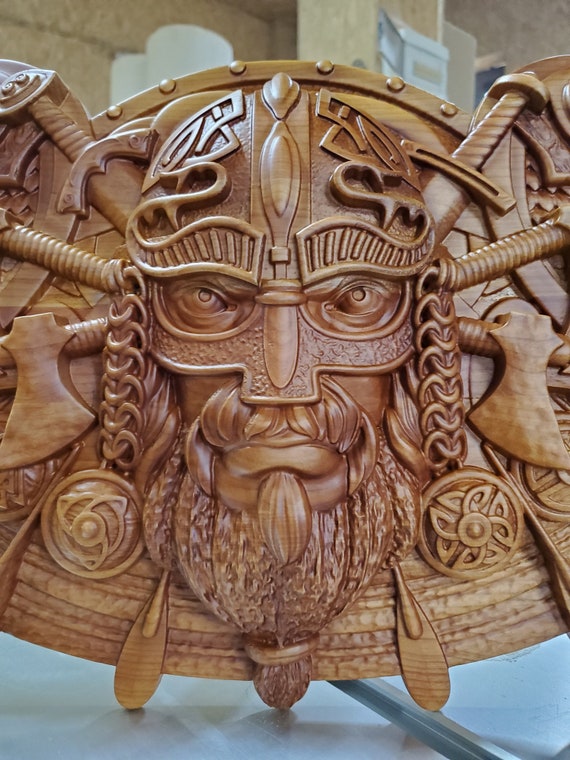 Viking Wood Carving Wood Sculpture Wood Wall Decor Wood Decor Wooden Wood  Art Wood Sculpted Gift Sculpture 