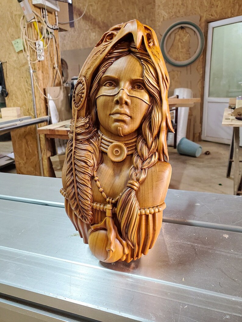 Native American Wood Sculpture Wood Carved Wall Decor Etsy