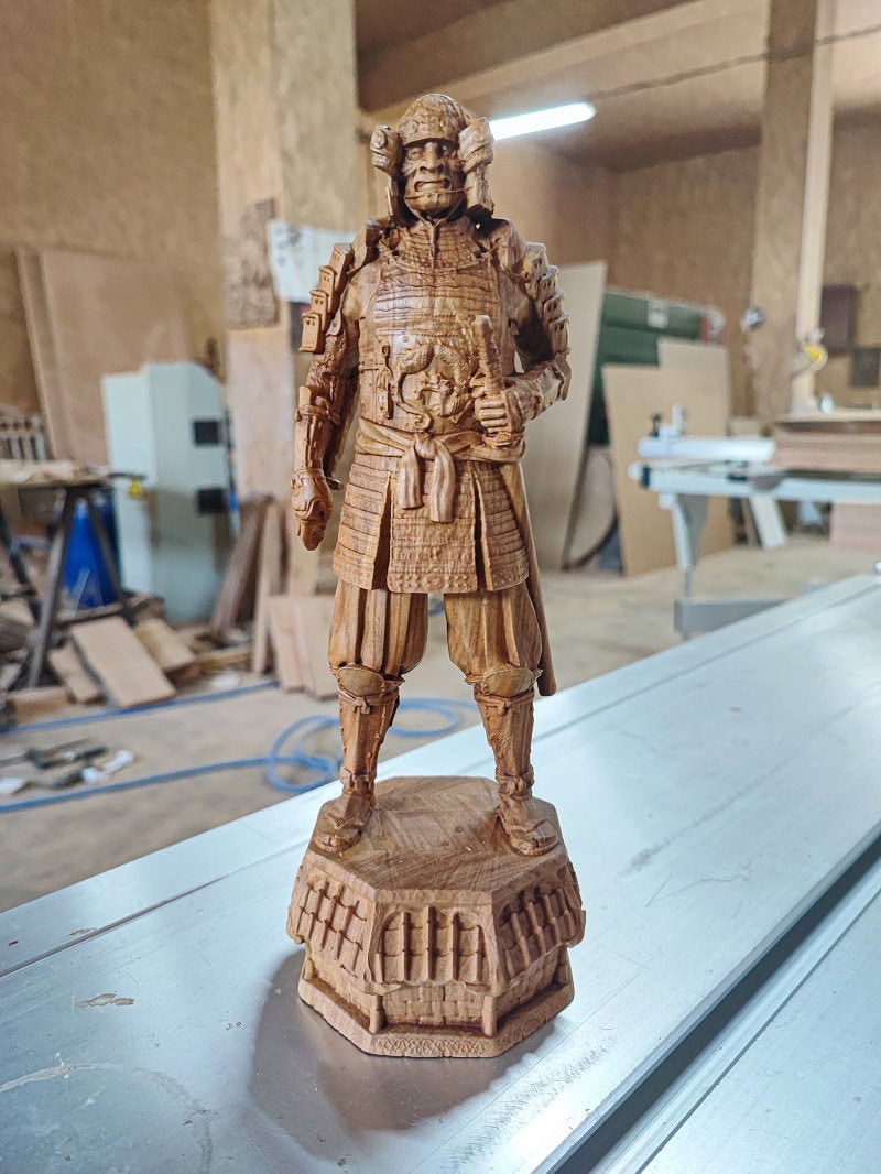 Samurai Wood Sculpture Wood Carved Statue Samurai Figurine Etsy