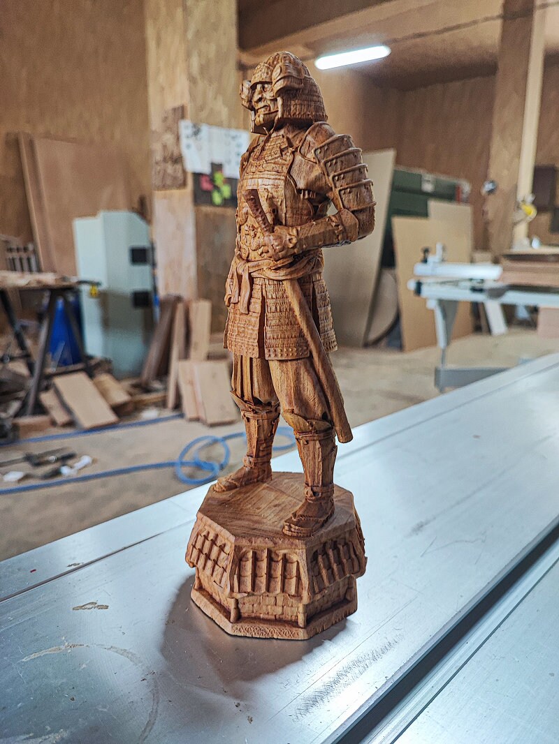 Samurai Wood Sculpture Wood Carved Statue Samurai Figurine Etsy