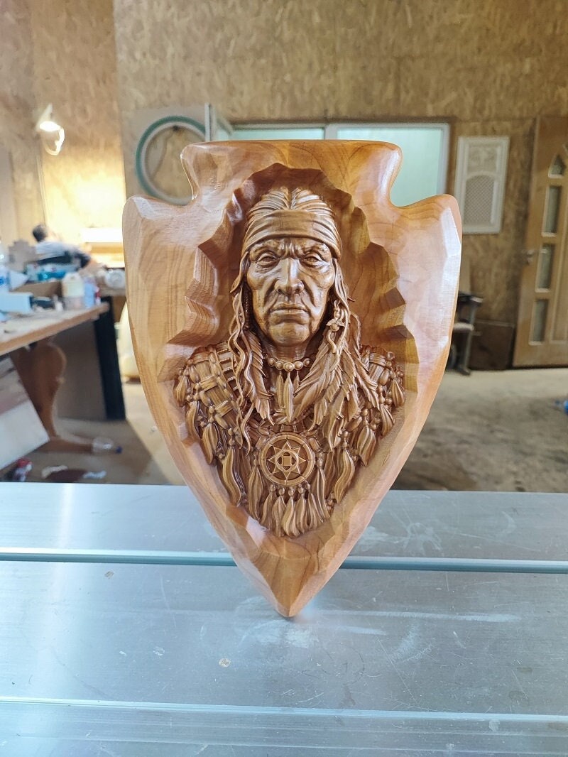 Native American Wood Sculpture, Wood Carved Wall Decor, American Indian  Home Decor, Wood Art, Wood Gift, Gift for Men, Birthday Gift 