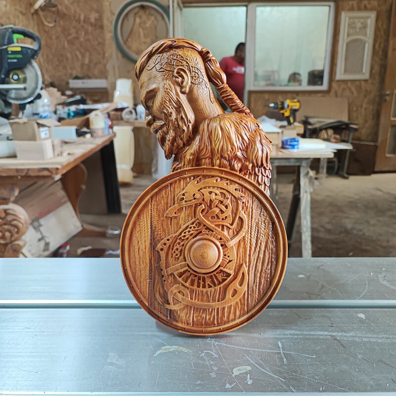 Viking Wood Carved Wood Carving Wood Sculpture Wood Etsy