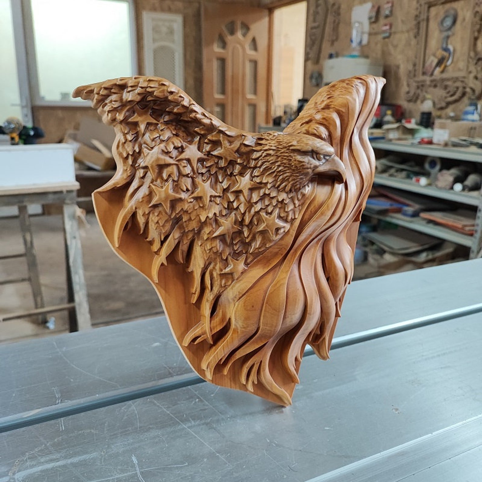 American Eagle Wood Sculpture Wood Carved Bald Eagle Wall Etsy