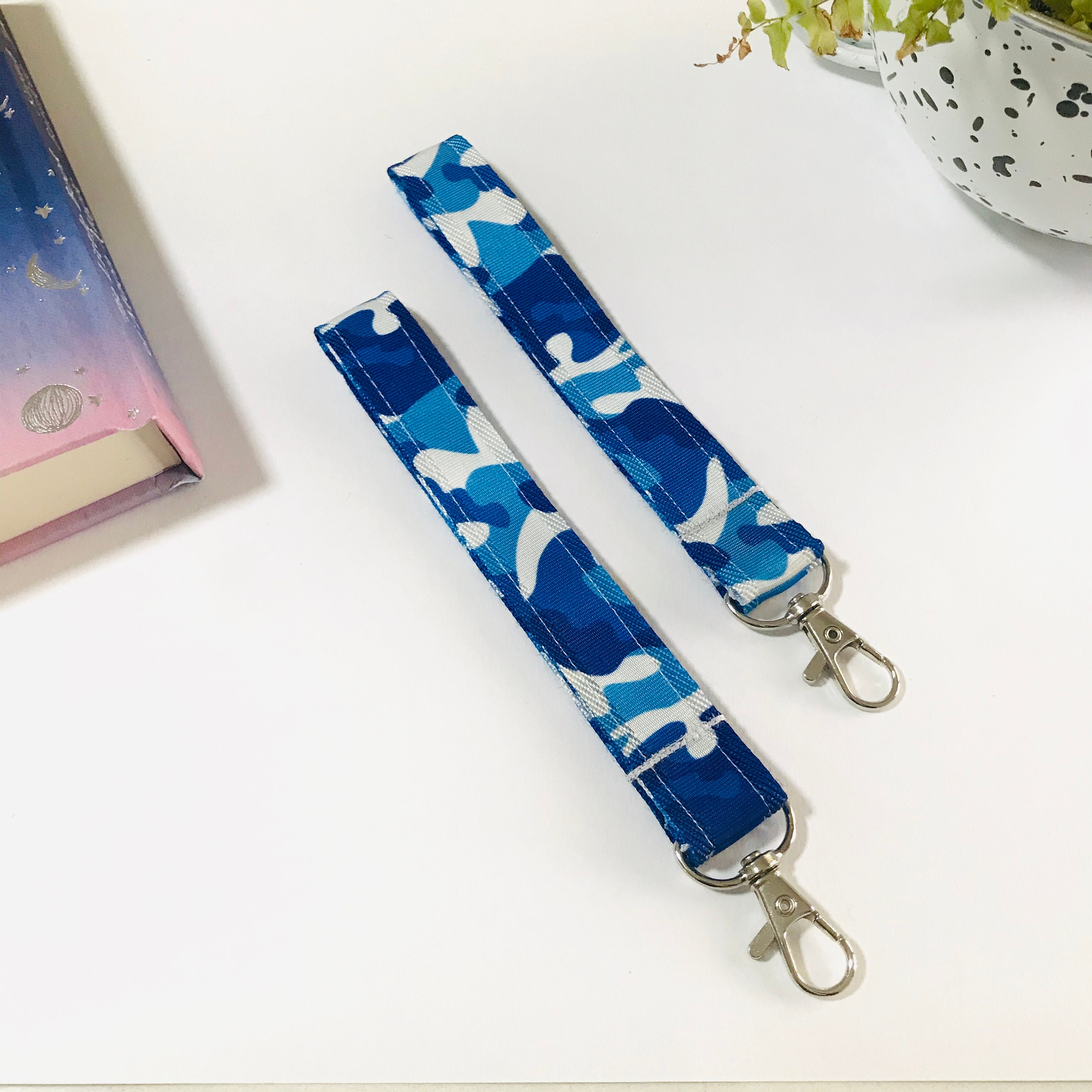 Details about / Sky Blue Large Floral Key Fob Keyring Wristlet Swivel Clip Lanyard