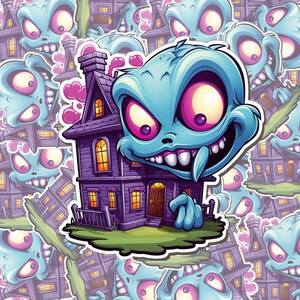 Halloween Sticker Colorful Monster House Blue Cute Pumpkin Patch Vinyl Waterproof