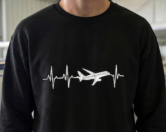 Airplane Heartbeat Sweatshirt, Aviation Gift, Pilot Sweatshirt, Gifts for Pilots, Flight Attendant, Aviation Shirt, Gift for Airplane Lover