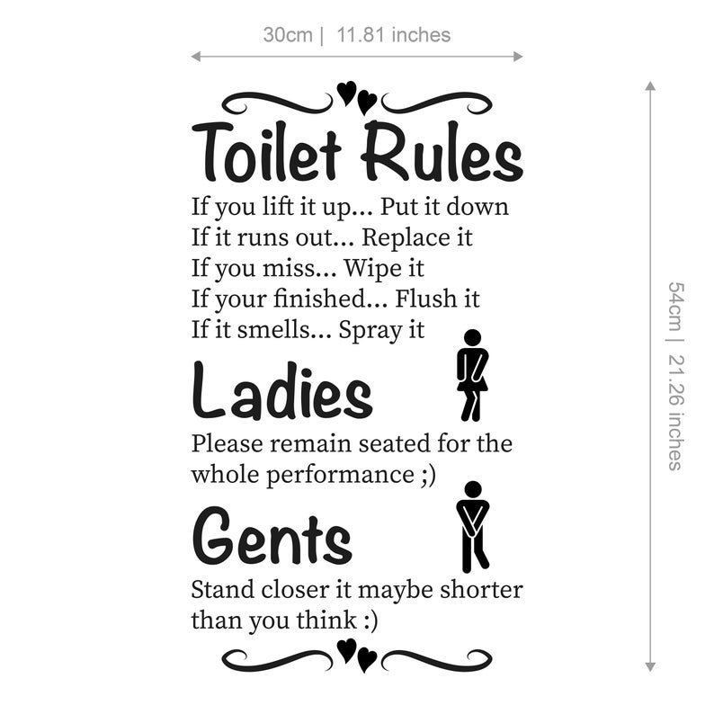 BIG Wall Art Toilet Rules Quote Vinyl Wall Stickers Decal Etsy