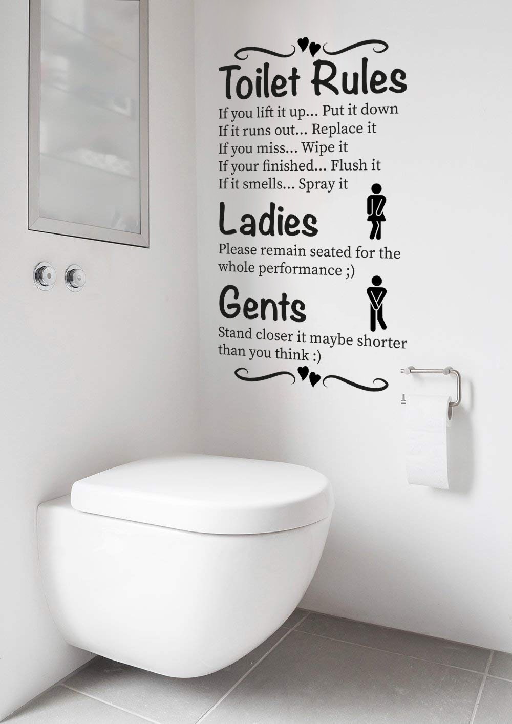 BIG Wall Art Toilet Rules Quote Vinyl Wall Stickers Decal