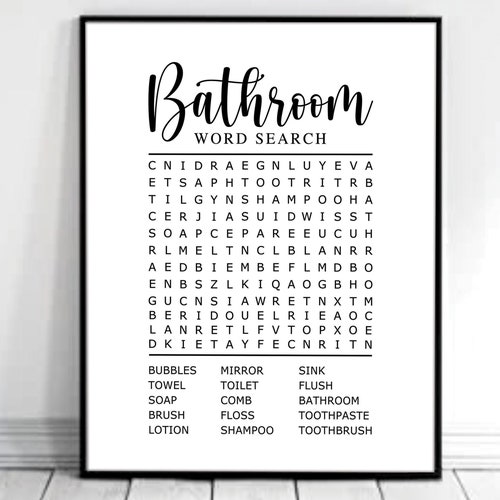 Bathroom Word Search. Bathroom Wall Art. Bathroom Wall Decor. - Etsy