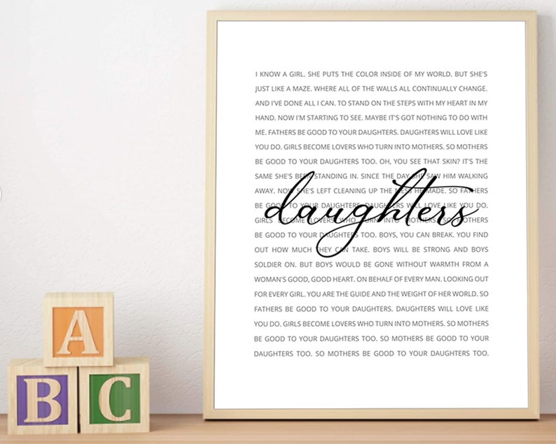 John Mayer Daughters John Mayer Lyrics John Mayer Wall Art Etsy John Mayer Daughters John Mayer Lyrics John Mayer Wall Art Etsy