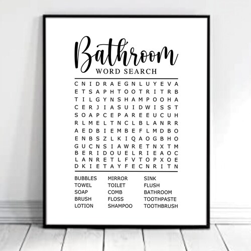 Bathroom Word Search. Bathroom Wall Art. Bathroom Wall Decor. - Etsy