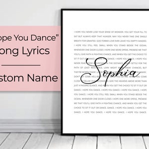 I Hope You Dance, Personalized, Hope You Dance, Lee Ann Womack, Song Lyrics Print, Wall Art, Gift for Daughter, Printable, Digital Download