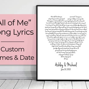 All of Me Loves All of You. Personalized. John Legend. Song Lyrics Print. Wedding Gift. Anniversary Gift. Printable Digital Download