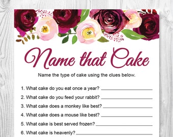 Nommez ce gâteau jeu de douche nuptiale, jeu de douche de mariage floral aquarelle, devinez le jeu de gâteau, imprimable, téléchargement instantané