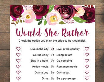 Would She Rather Bridal Shower Game, How Well Do You Know the Bride, Instant Digital Download