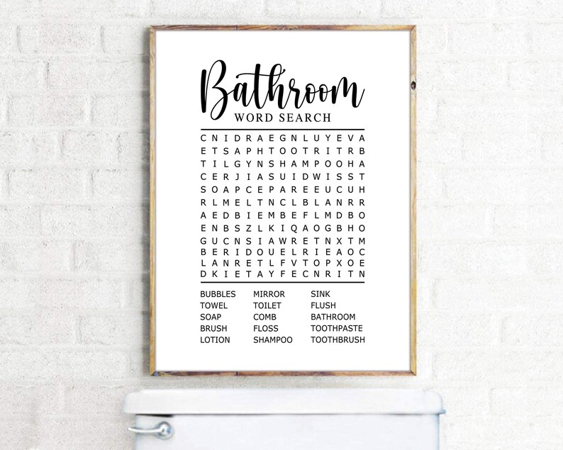 Bathroom Word Search. Bathroom Wall Art. Bathroom Wall Decor. Word ...