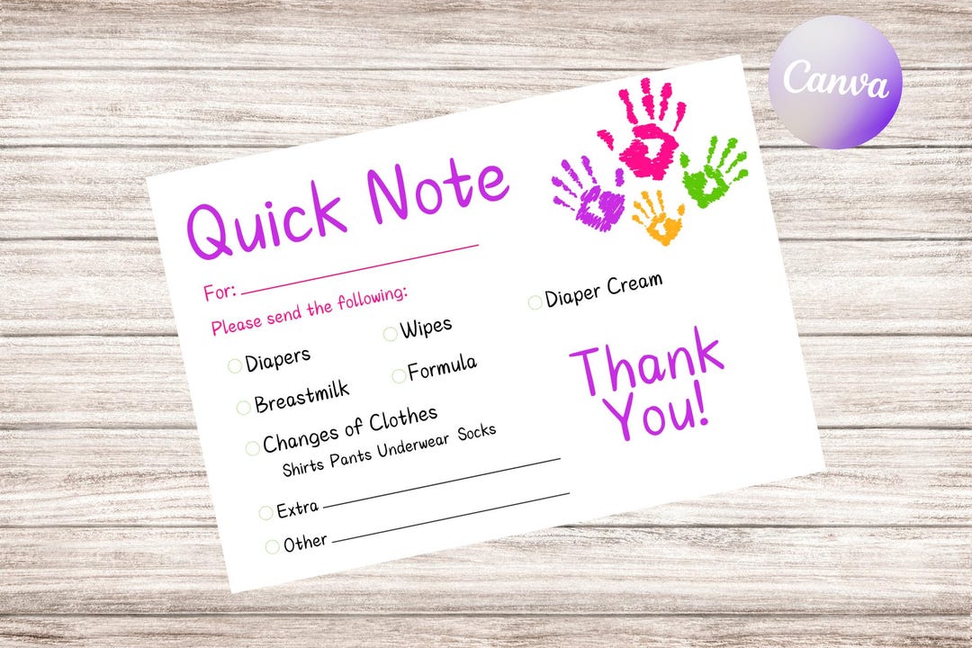Quick Note Childcare Customizable Handprints Template - Etsy