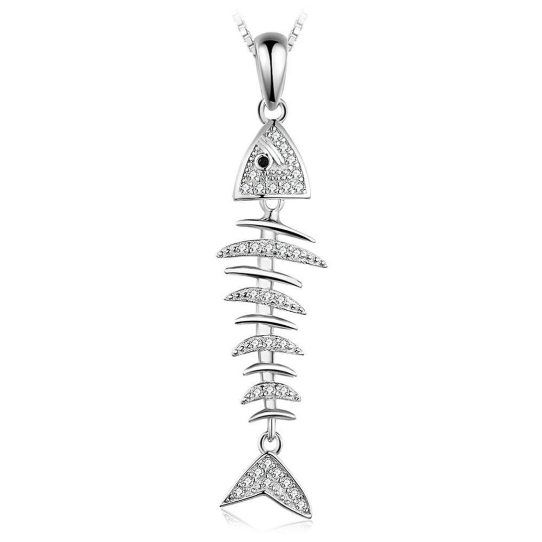 Cute Fish Bone Pendant Fish Bone Necklace Cubic Zirconia Pendant
