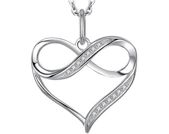 Infinity Heart Necklace - Certified 925 Sterling Silver Pendant and Chain
