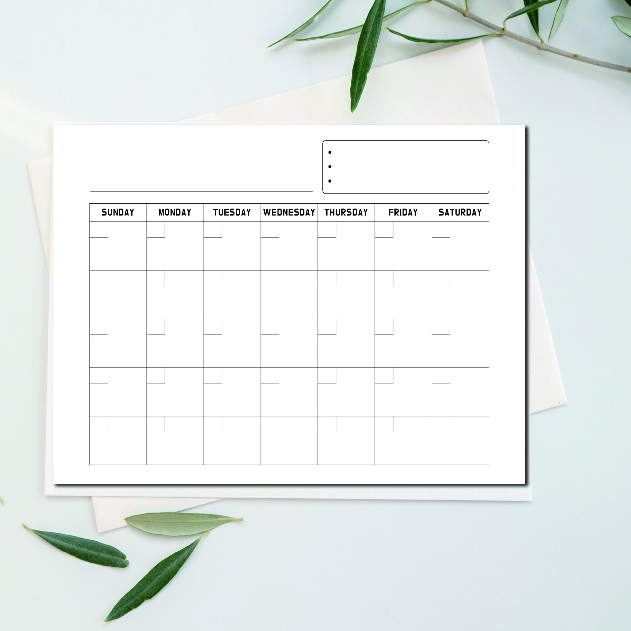 A4, 24x36 Inch Blank Calendar Page/ Printable Blank Calendar/ Calendar ...