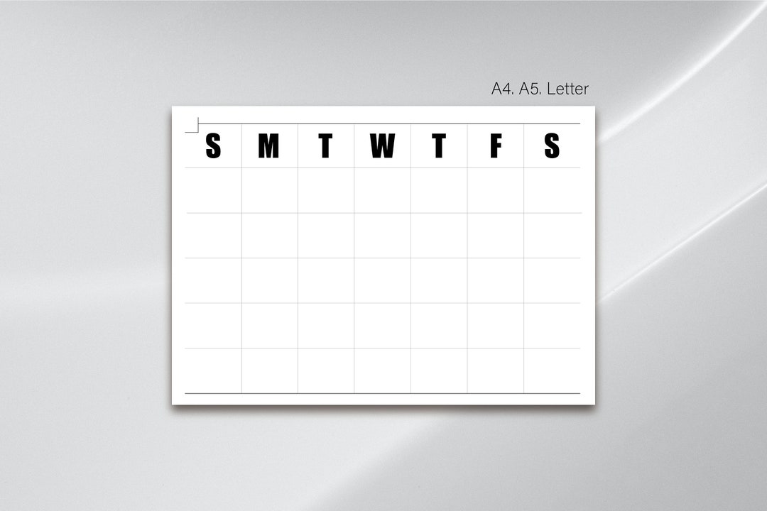 A4, A5, Letter Size Blank Calendar Page/ Printable Monthly Planner ...