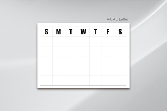 A4 A5 Letter Size Blank Calendar Page/ Printable Monthly - Etsy