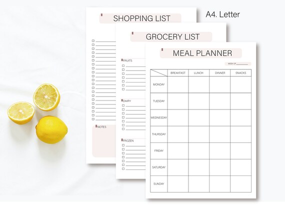 Printable Meal Planner Grocery List Shopping List/ Set of 3/ | Etsy