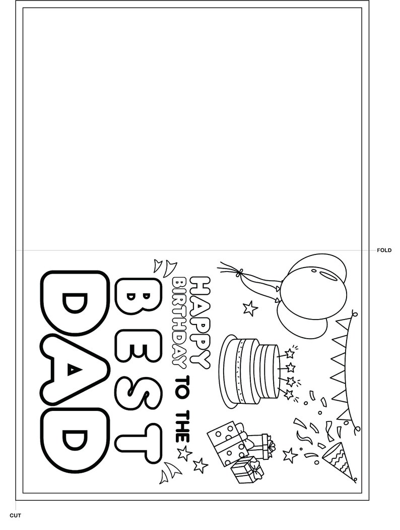 Happy Birthday to the Best Dad Coloring Card, Envelope Etsy