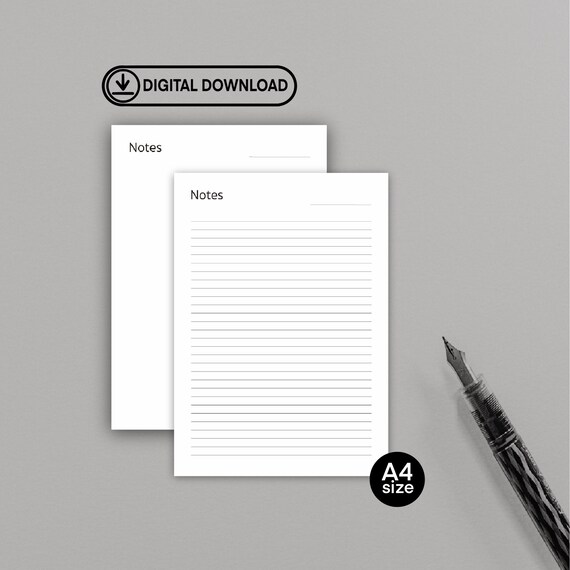 Printable notes pages/Note template/ Simple notebook paper/A4 | Etsy