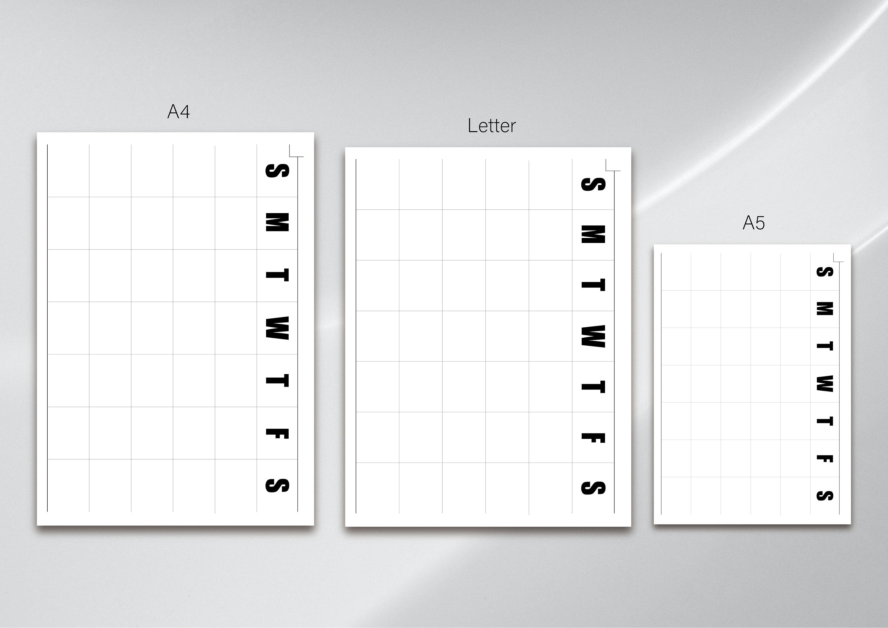 A4, A5, Letter Size Blank Calendar Page/ Printable Monthly Planner ...