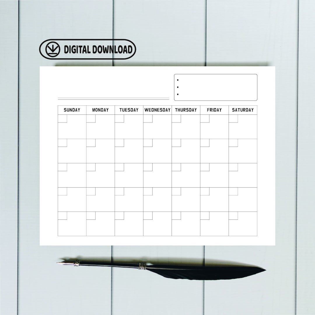 A4 24x36 Inch Blank Calendar Page/ Printable Blank Calendar/ Etsy