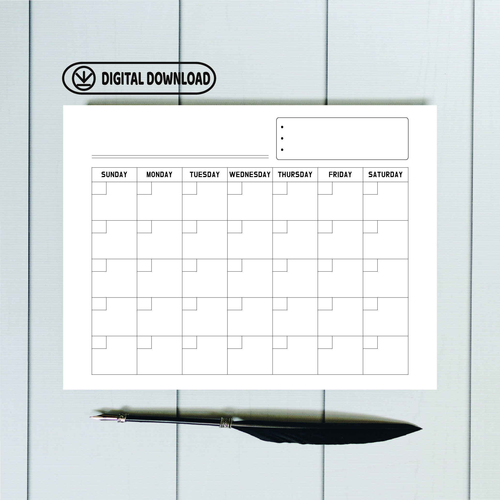 A4, 24x36 Inch Blank Calendar Page/ Printable Blank Calendar/ Calendar
